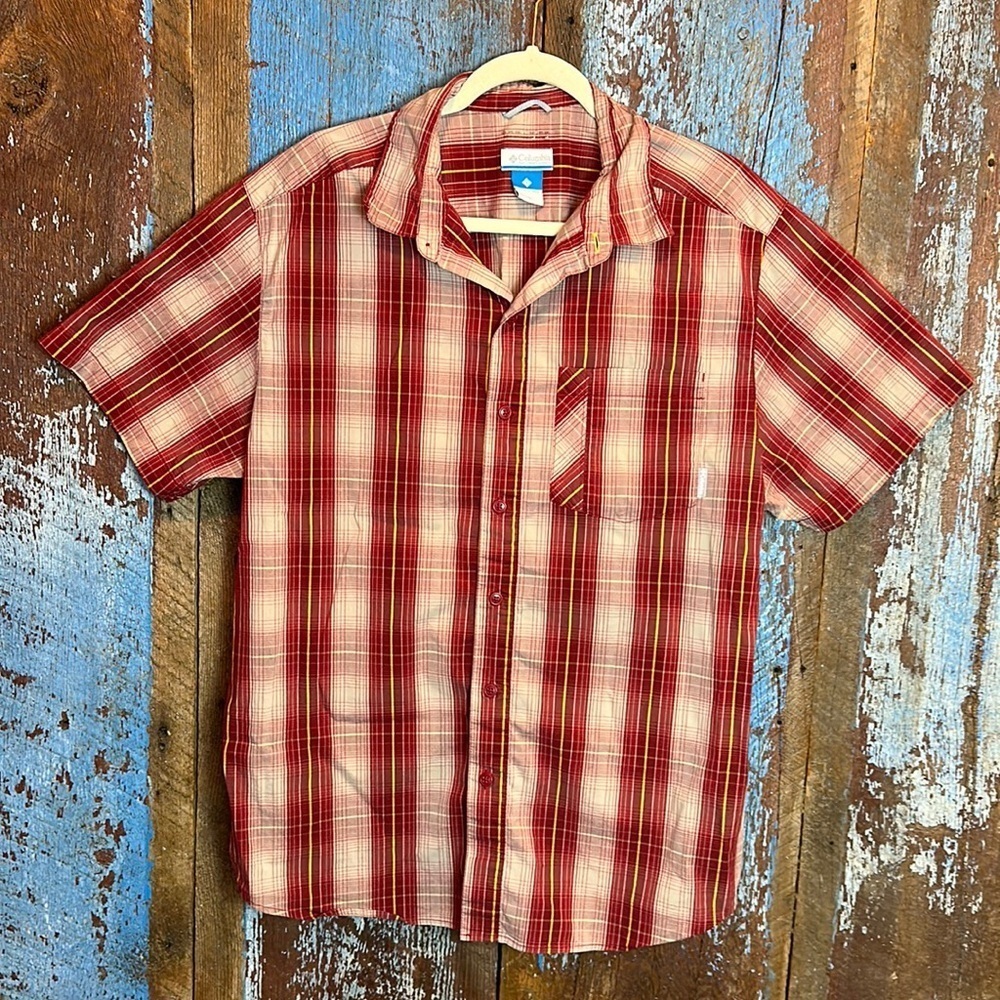 Columbia Omni Wick Plaid Men’s Button Down Short Sleeve Shirt Size Large